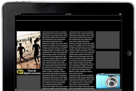 A prototype Best Buy ad on an iPad tosses in a camera flash along with product info.@WSJ