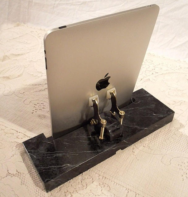 A faux marble stand in hardwood from Old Time Computers.
