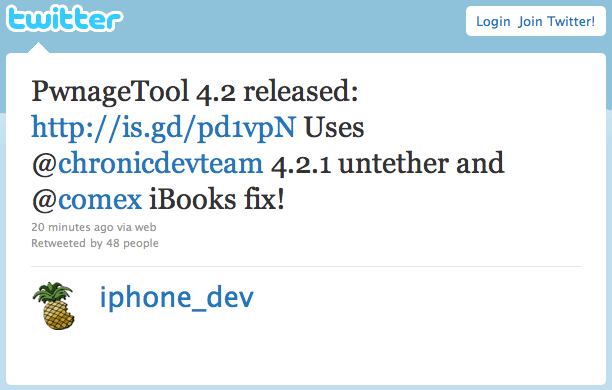 PwnageTool 4.2 tweet