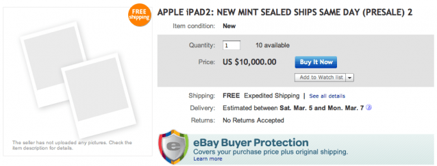 iPad 2 eBay $10,000