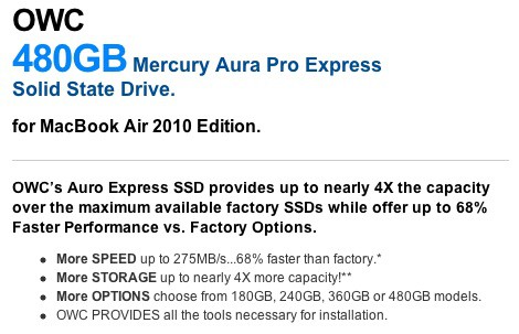 OWC's 480GB MacBook Air SSD