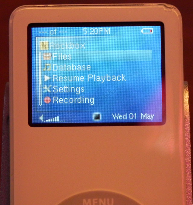 The main menu of Rockbox.