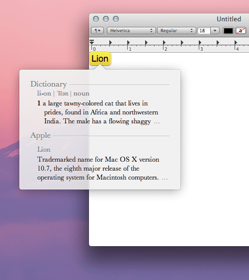 Dictionary shortcut in OS X Lion