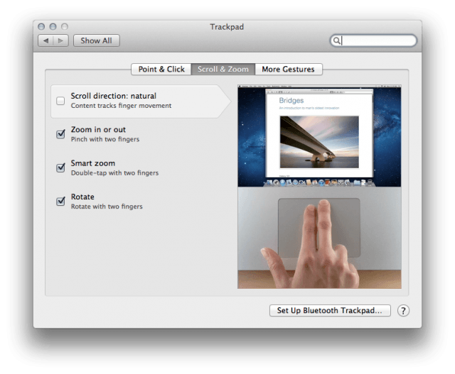 Trackpad scrolling settings Lion