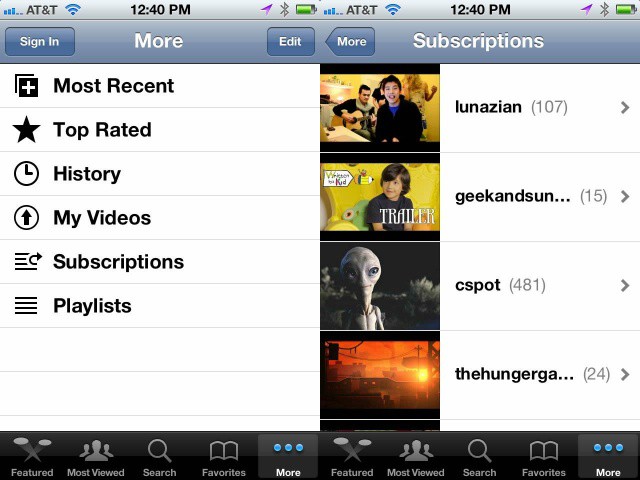 YouTube Subscriptions