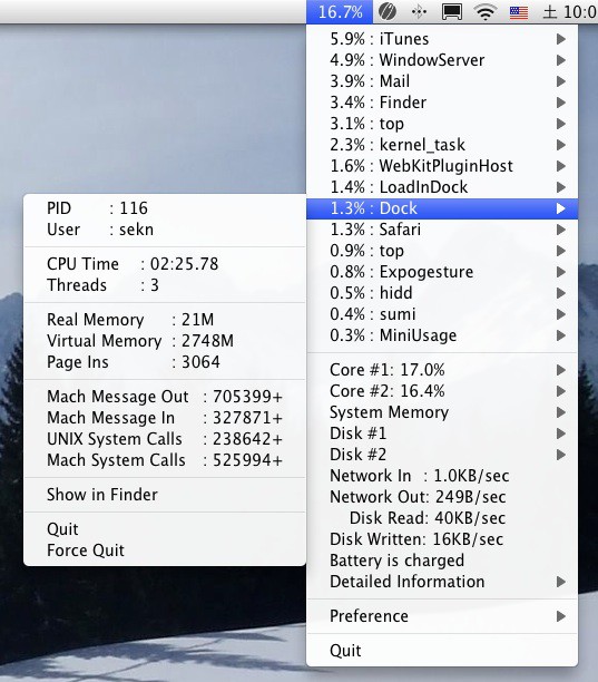 miniusage Screen