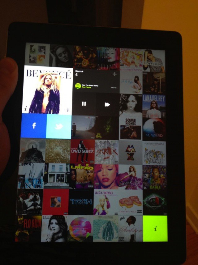 The interface for an upcoming Spotify iPad app.