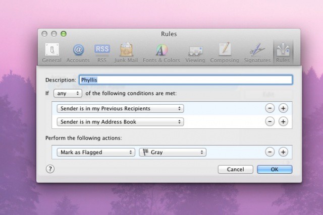Email Rules Dock