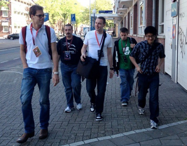 Pod2g surrounded by fellow members of the Chronic Dev Team.