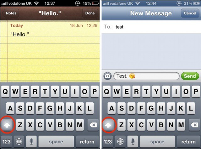 There's no need to hit shift manually in iOS 6.