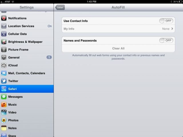 AutoFill Settings