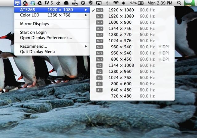 Display Menu menubar