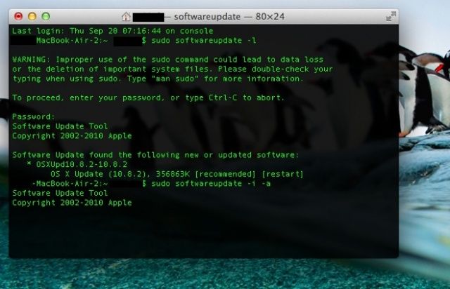 Terminal softwareupdate