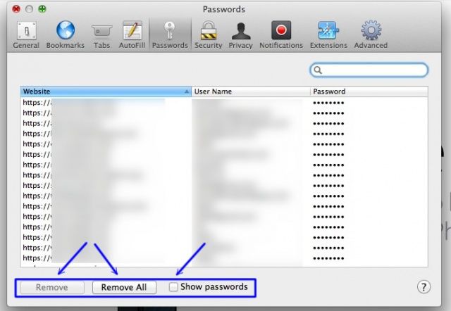 Saved Passwords Safari
