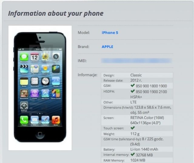 IMEI Info iPhone 5