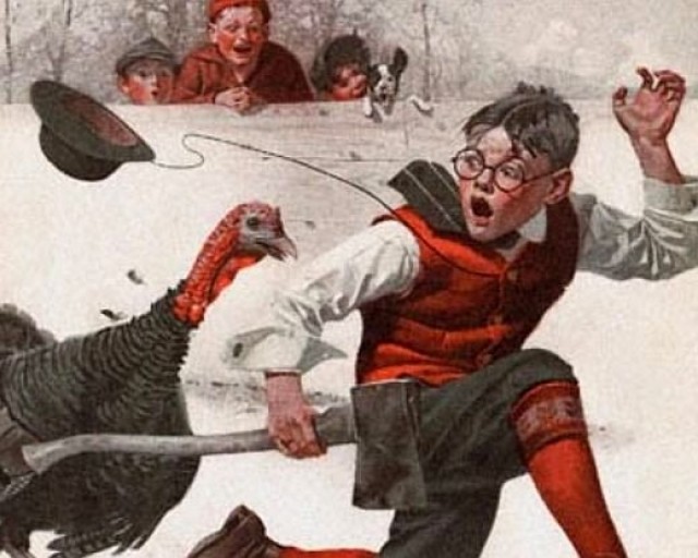Norman Rockwell Cousin Reginald Catches the Thansgiving Turkey 1917