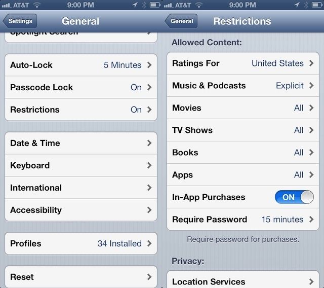 inApp Restrictions