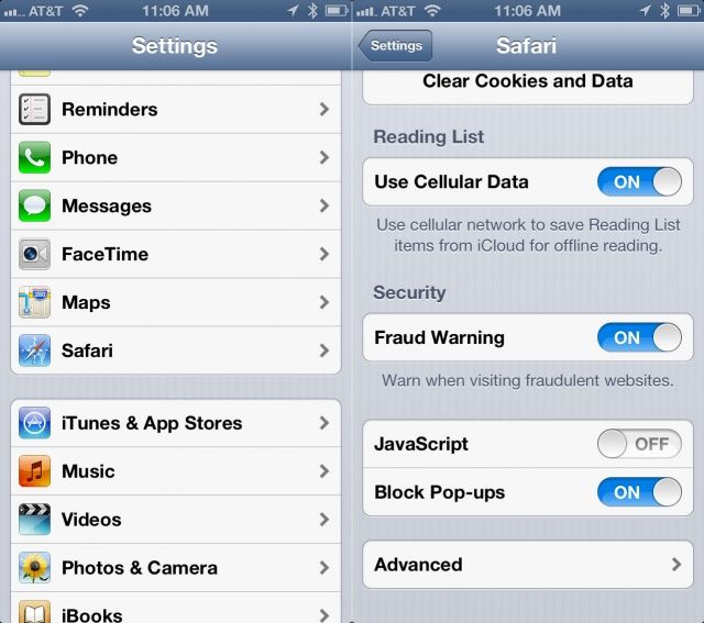 safari settings