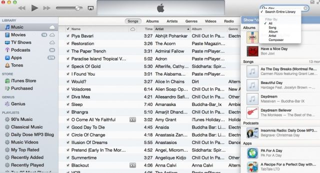 iTunes 11 Search