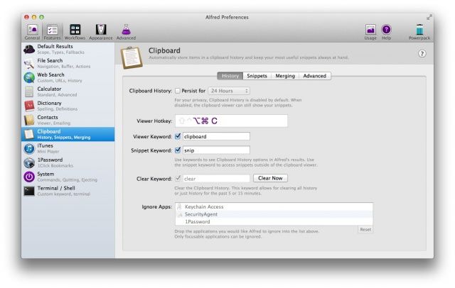Alfred Clipboard Snippets