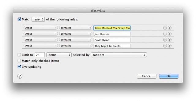 Multiple Artist iTunes Smart Playlist
