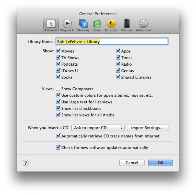 iTunes Prefs