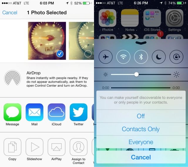 AirDrop on iOS 7 beta