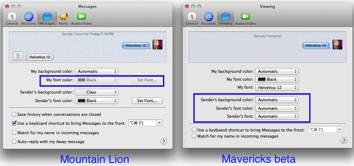 Message Font Choices