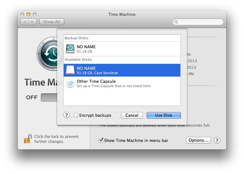 Encrypt Time Machine Backups