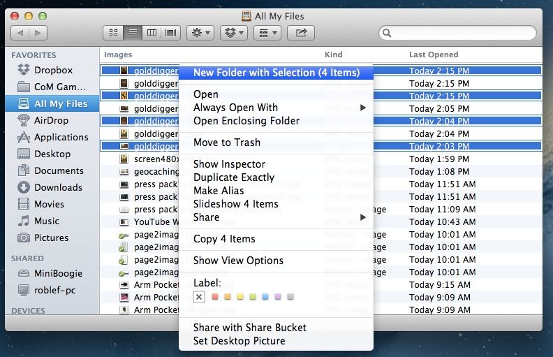 New Folder with Selection