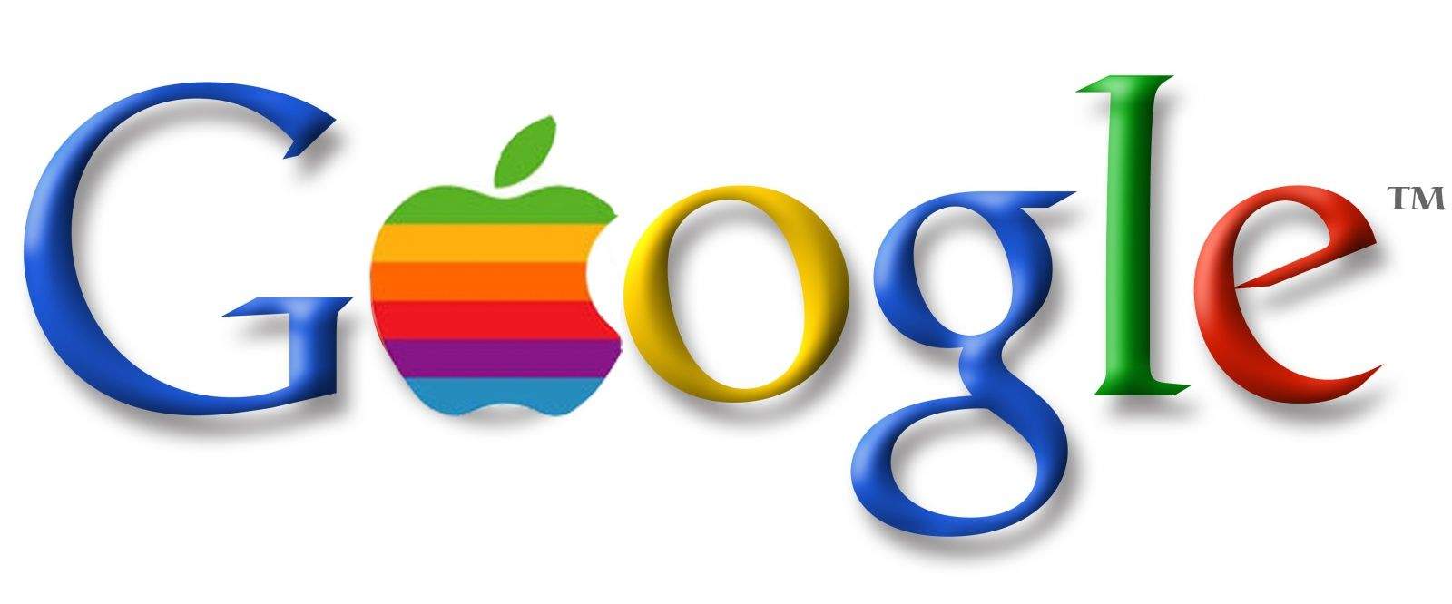 An image of the Google beta logo with the rainbow Apple logo in place of the first O