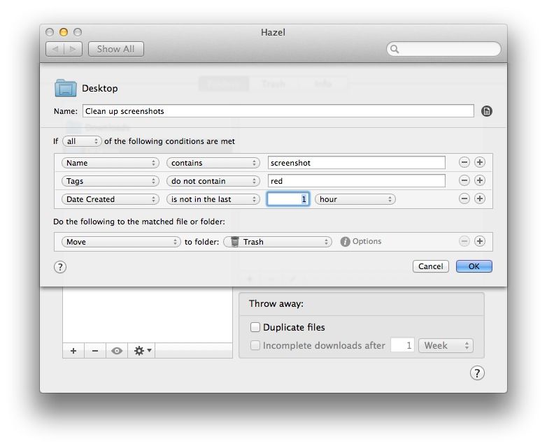 This one cleans up the desktop, but avoids tagged files, letting you keep them around until you remove the tag.
