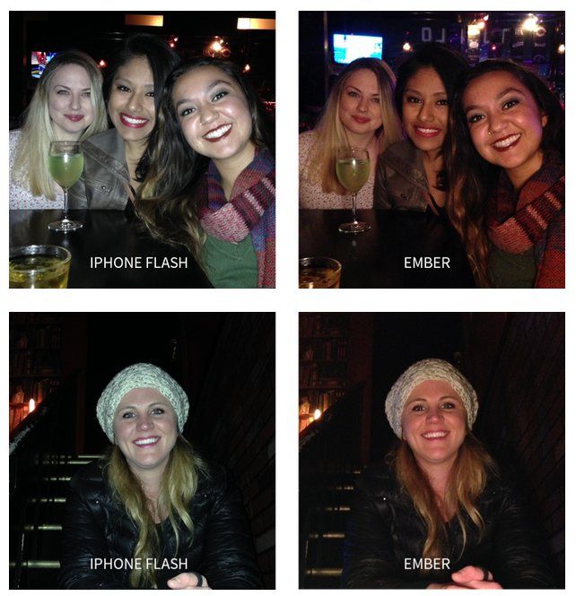 Side-by-side comparisons show how the Ember (right) stacks up against the existing iPhone flash (left)