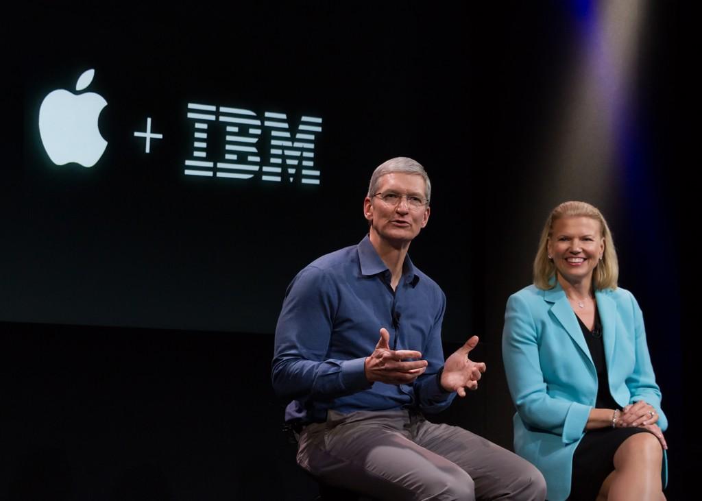 Tim Cook announcing Apple's partnership with IBM CEO Ginni Rometty last summer. Photo: Apple
