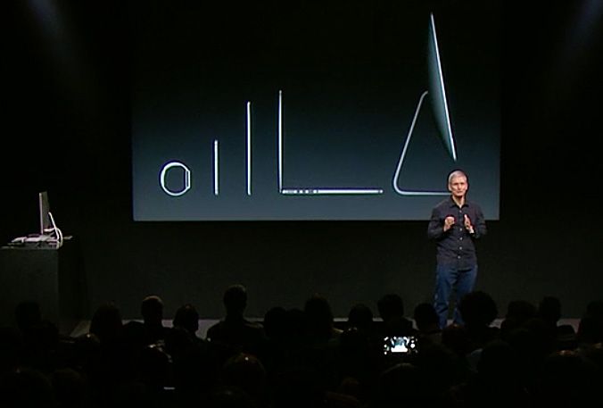 Tim Cook shows off the growing family of Apple products. Photo: Apple