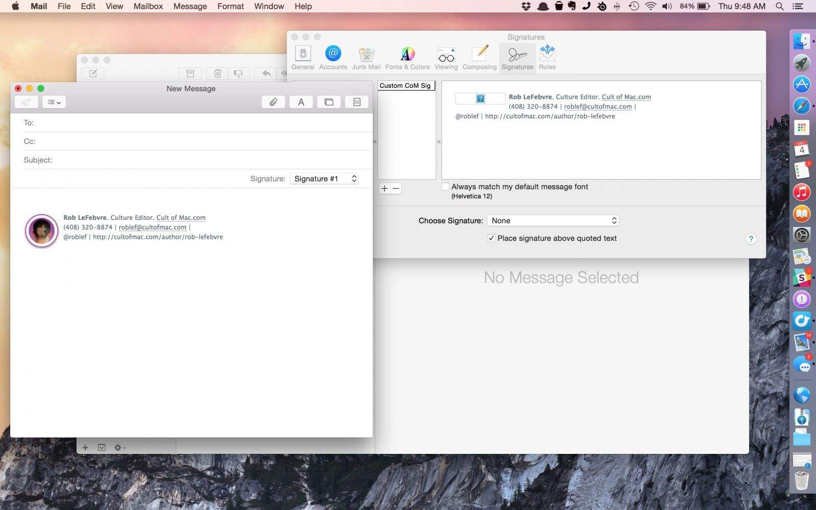 It's not super intuitive, but you can make your own HTML signature for Apple Mail fairly easily. Screengrab: Cult of Mac