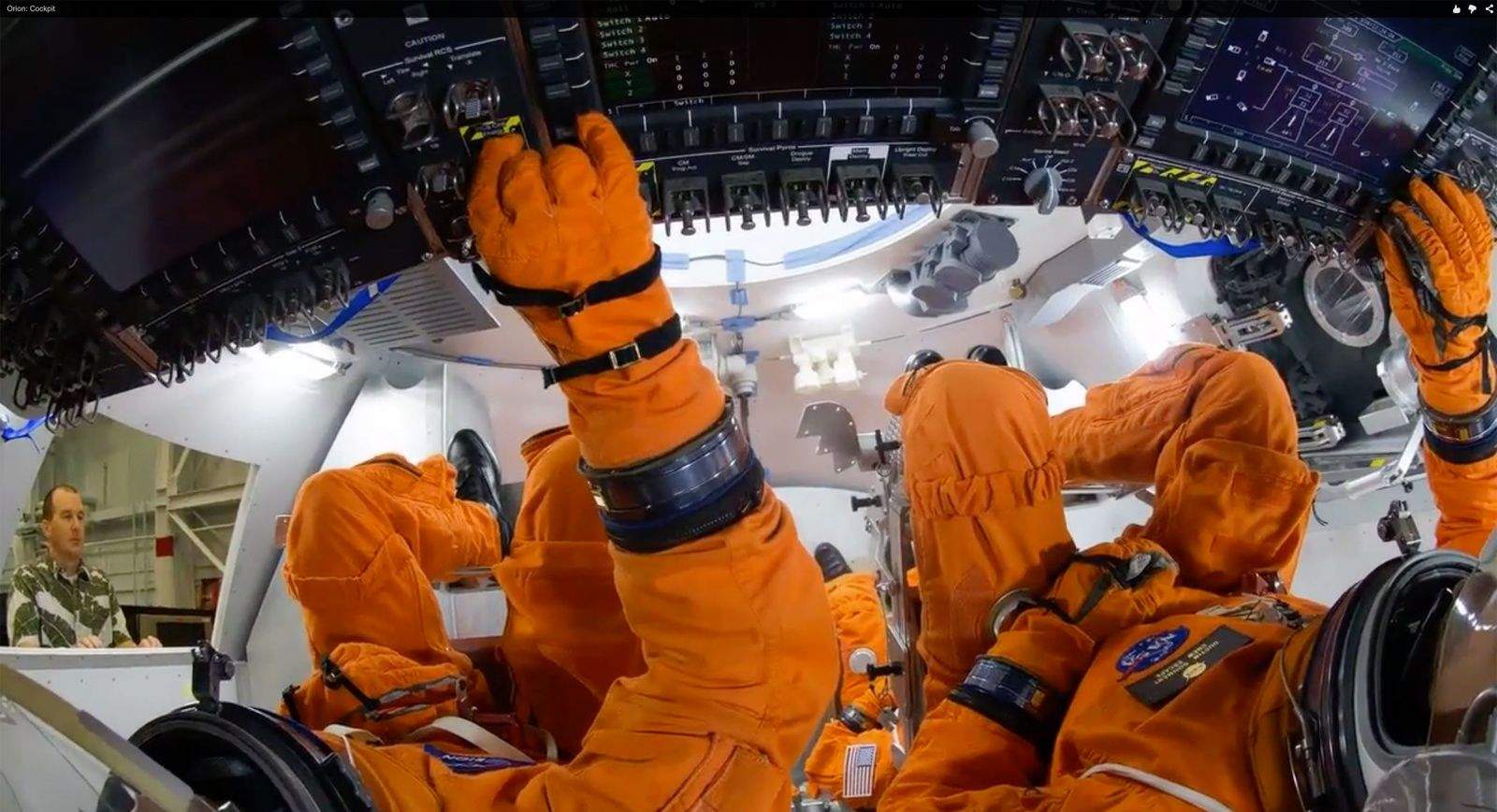 Orion's dashboard is a modern computer with virtual controls that look like older cockpits. Photo by NASA