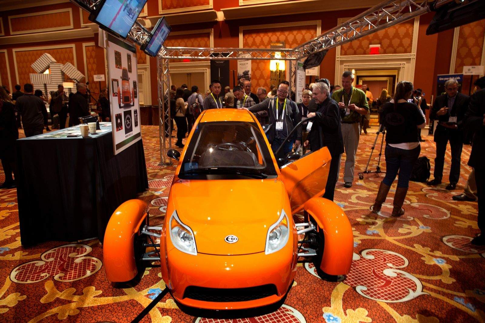 Elio Motors' three-wheeled, fuel-efficient vehicle is a real eye-grabber. Photo: Jim Merithew/Cult of Mac