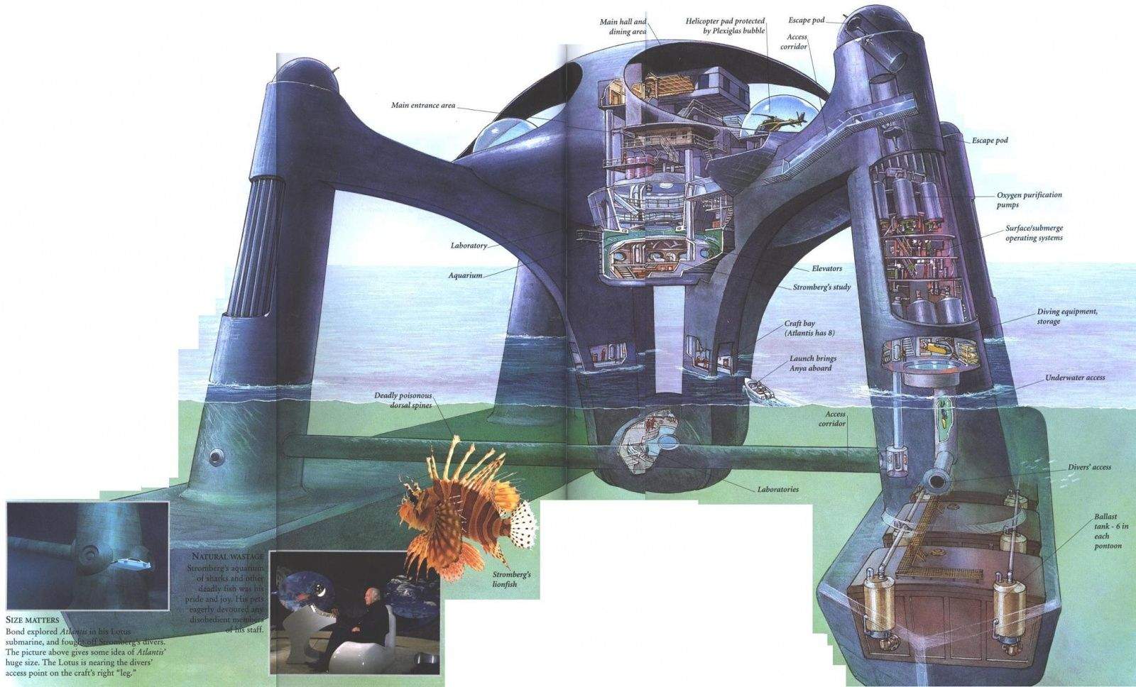 The James Bond movies have given us plenty of memorable headquarters over the years — mostly belonging to supervillains. While the most famous one is probably Blofeld's hollowed-out volcano lair from You Once Live Twice, I’ve always been partial to Karl Stromberg’s underwater hideaway Atlantis, from Roger Moore’s best Bond entry, The Spy Who Loved Me.Not only can the self-sufficient HQ rise to the ocean’s surface or dive below it to suit requirements, but it’s also got four helipads, plenty of luxury dining space, and a shark tank for getting rid of those pesky guests who overstay their welcome.Photo: Eon Productions