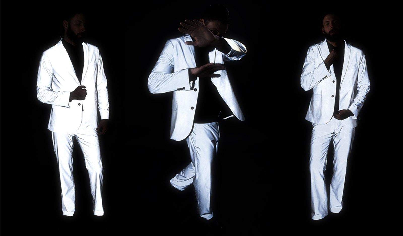 Flashback, menswear by Betabrand, uses a higly reflective material sure to make an impression in flash photos. Photo: Betabrand