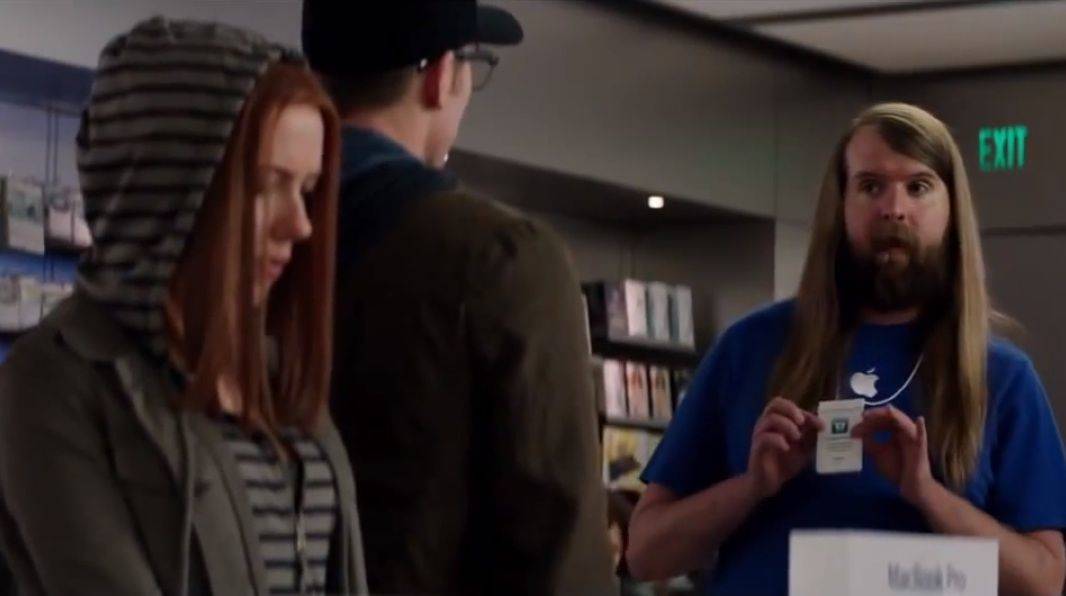 Because where else would you find a superhero, if not the Apple Store? Photo: Marvel Studios