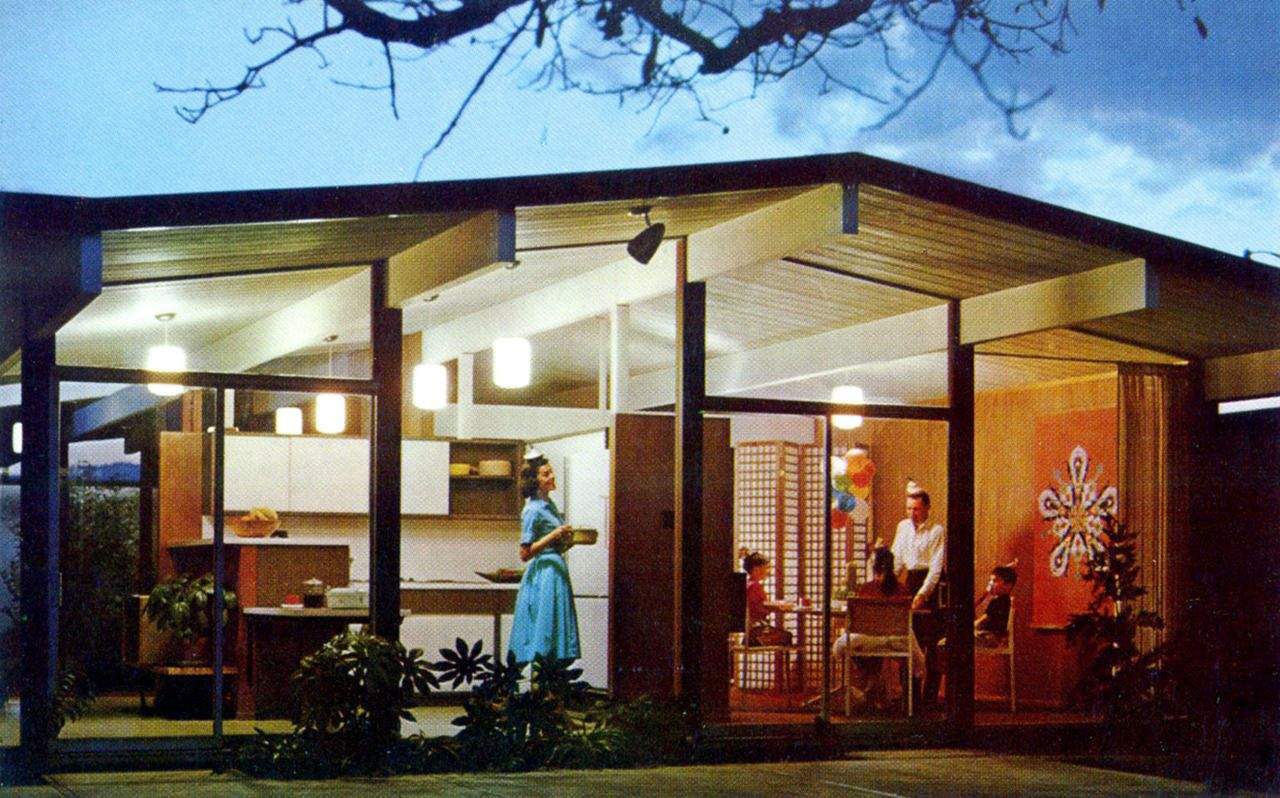 A classic promotional shot emphasizes the stylish open-plan living found in an Eichler home. Photo: Eichler