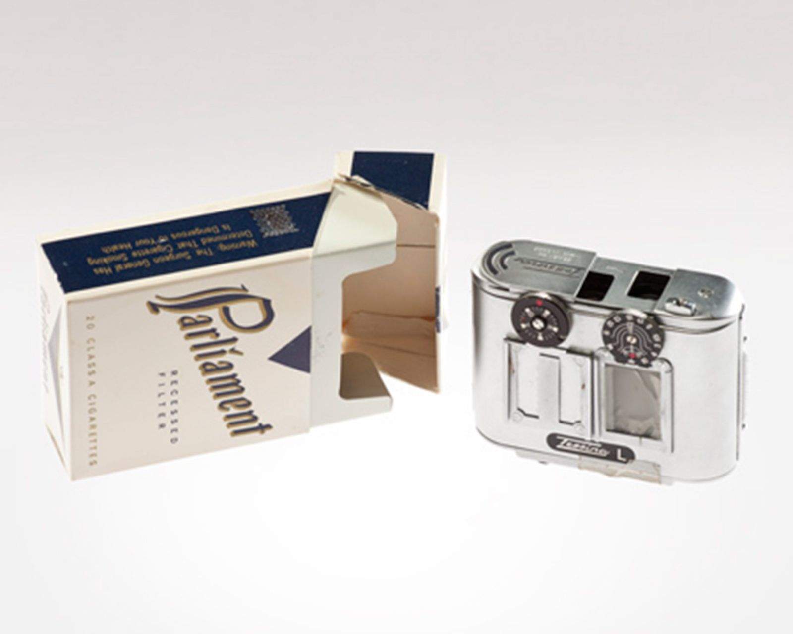 A spring-wound 35mm camera concealed in a modified cigarette pack was an ideal spy tool.