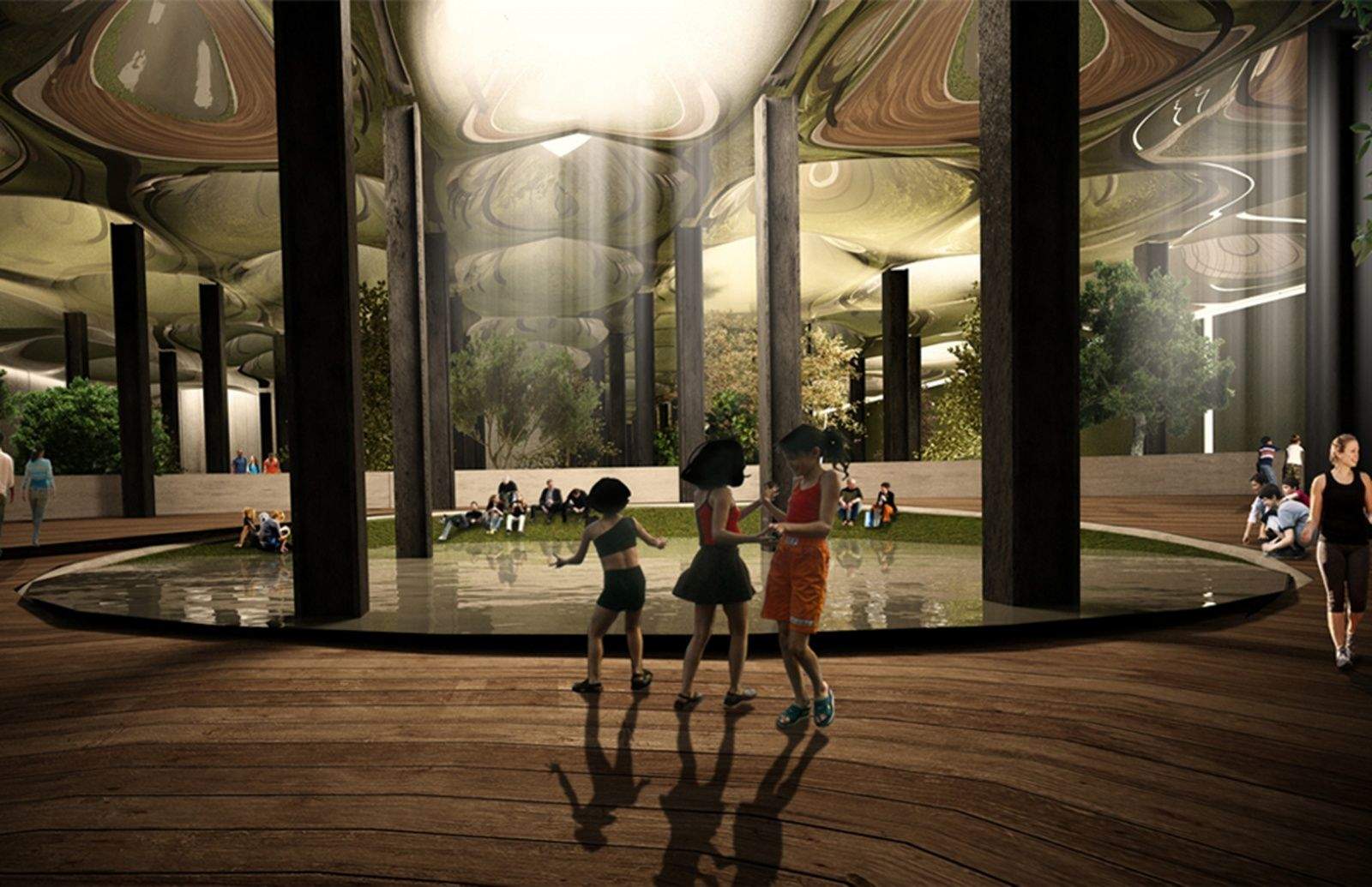 Rendering shows what the Lowline park might look like in an underground space in New York City that used to be a trolley station.