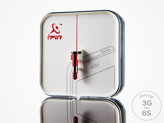iPin's laser pointer fits right in your iPhone's headphone jack.
