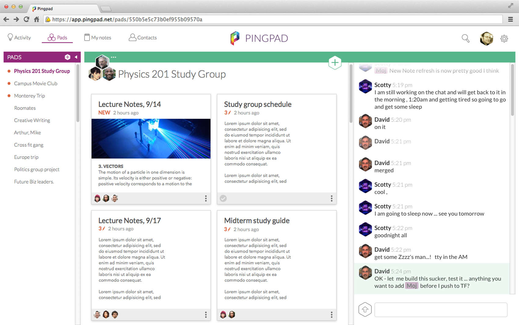 The desktop view of Pingpad.