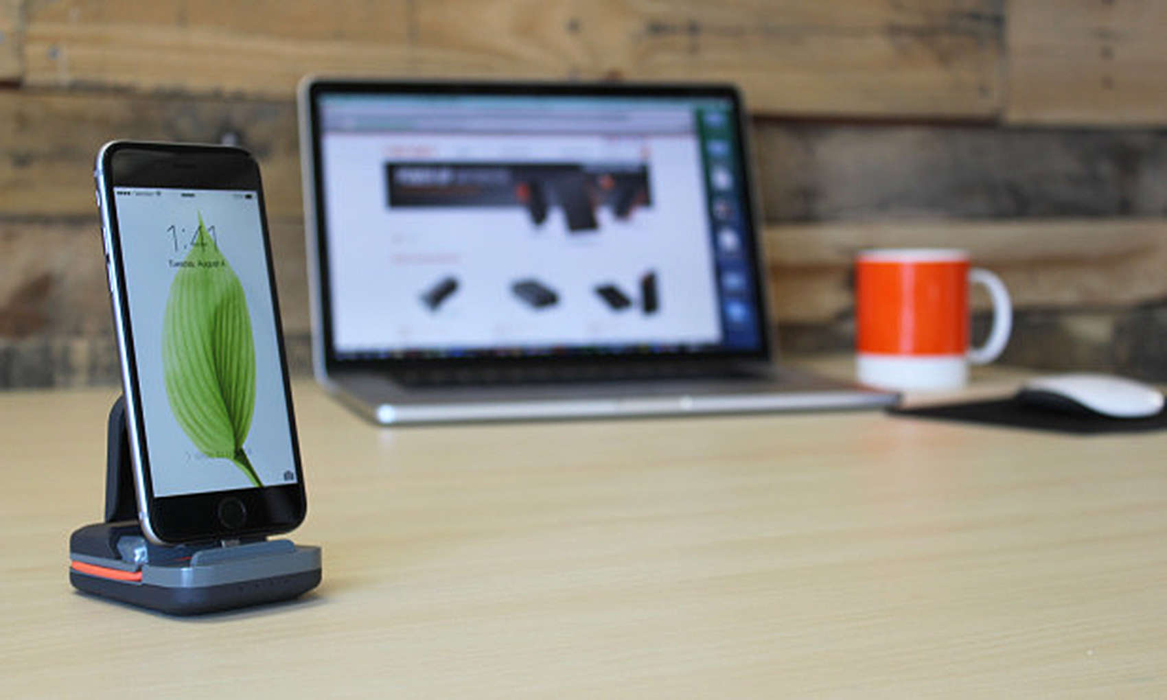 The ChargeStand in the resting position. It then folds up and functions as a portable battery.