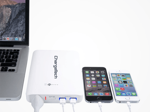 The ChargeTech Portable Power Outlet means you'll never be without an outlet for your laptop, phone or tablet.
