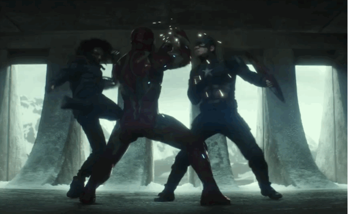 Bucky and Cap take Tony down.