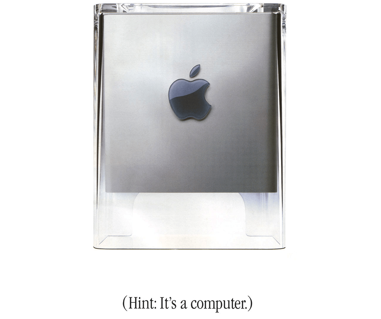 Ad for Apple Power Mac G4 Cube that shows the computer, with the words, 